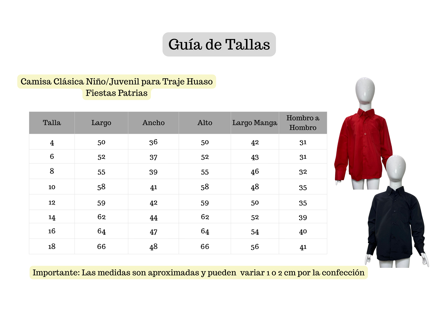 CAMISA CLASICA NIÑOJUVENIL PARA TRAJE HUASO FIESTAS PATRIAS - 5