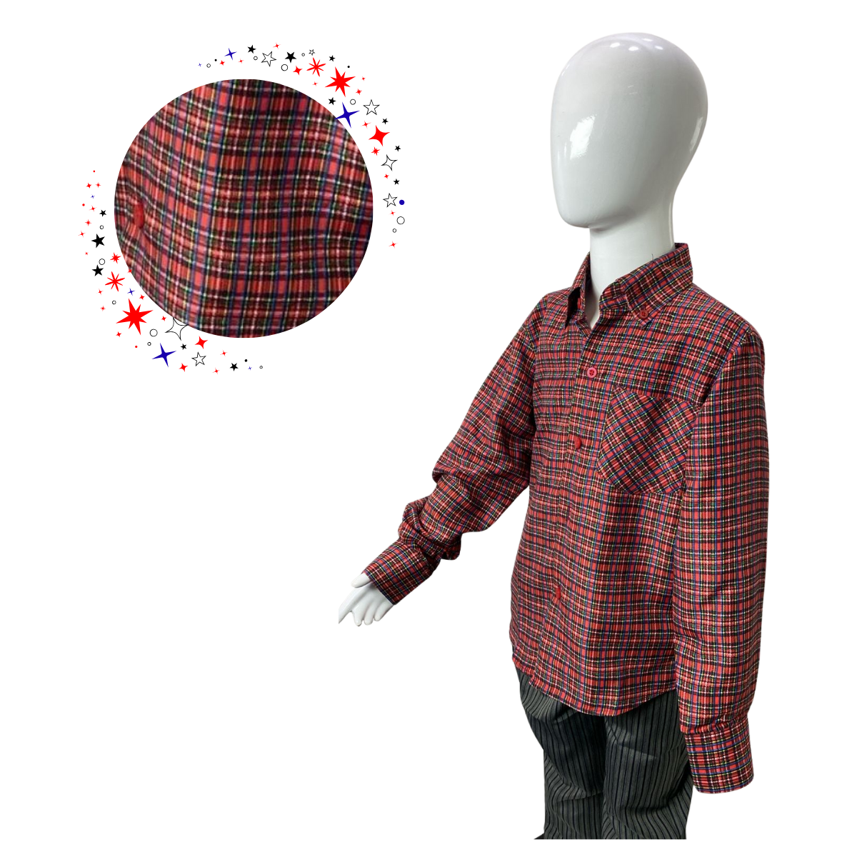 CAMISA CUADRILLE PARA TRAJE HUASO NIÑO Y JUVENIL ROJO NEGRO - 1