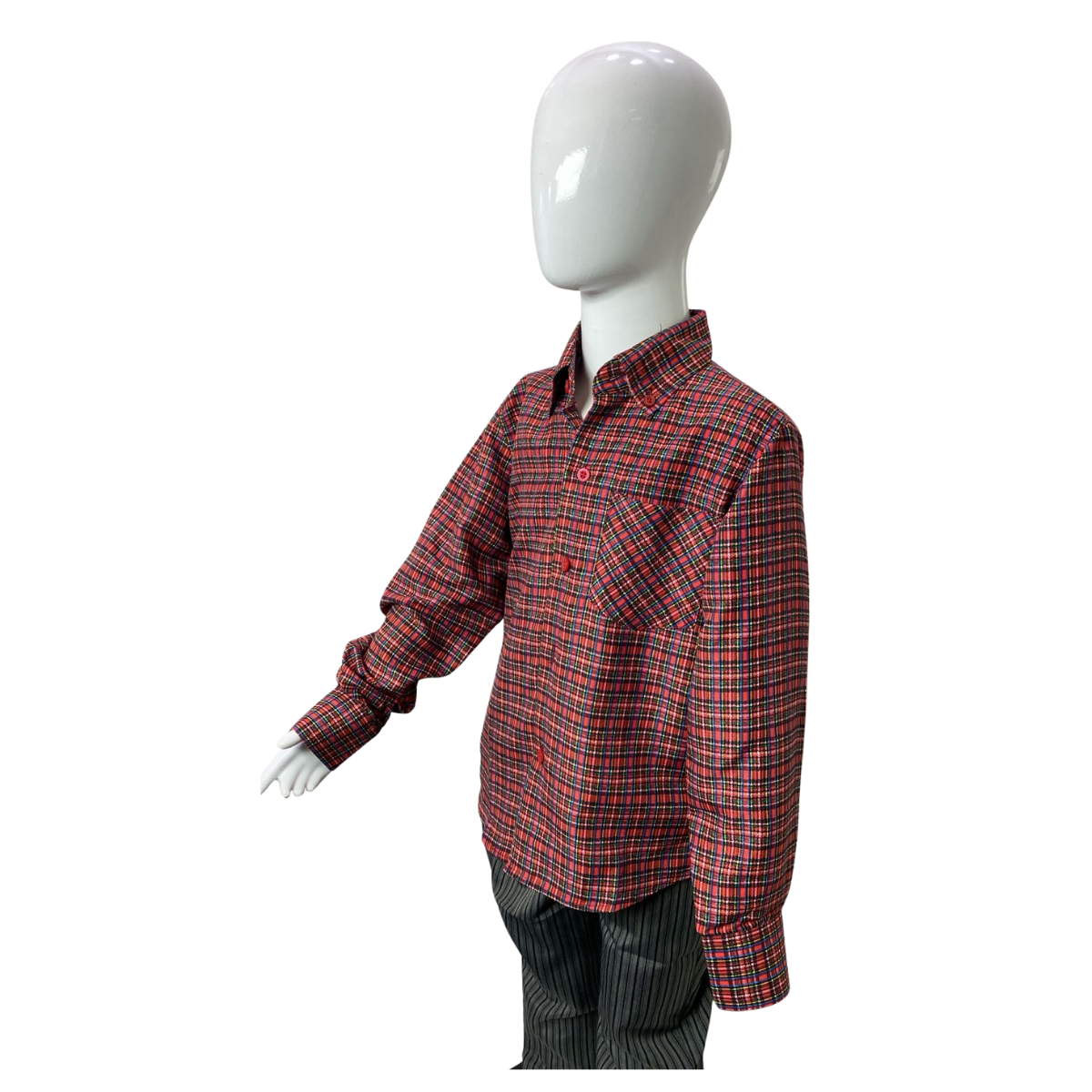 CAMISA CUADRILLE PARA TRAJE HUASO NIÑO Y JUVENIL ROJO NEGRO - 4