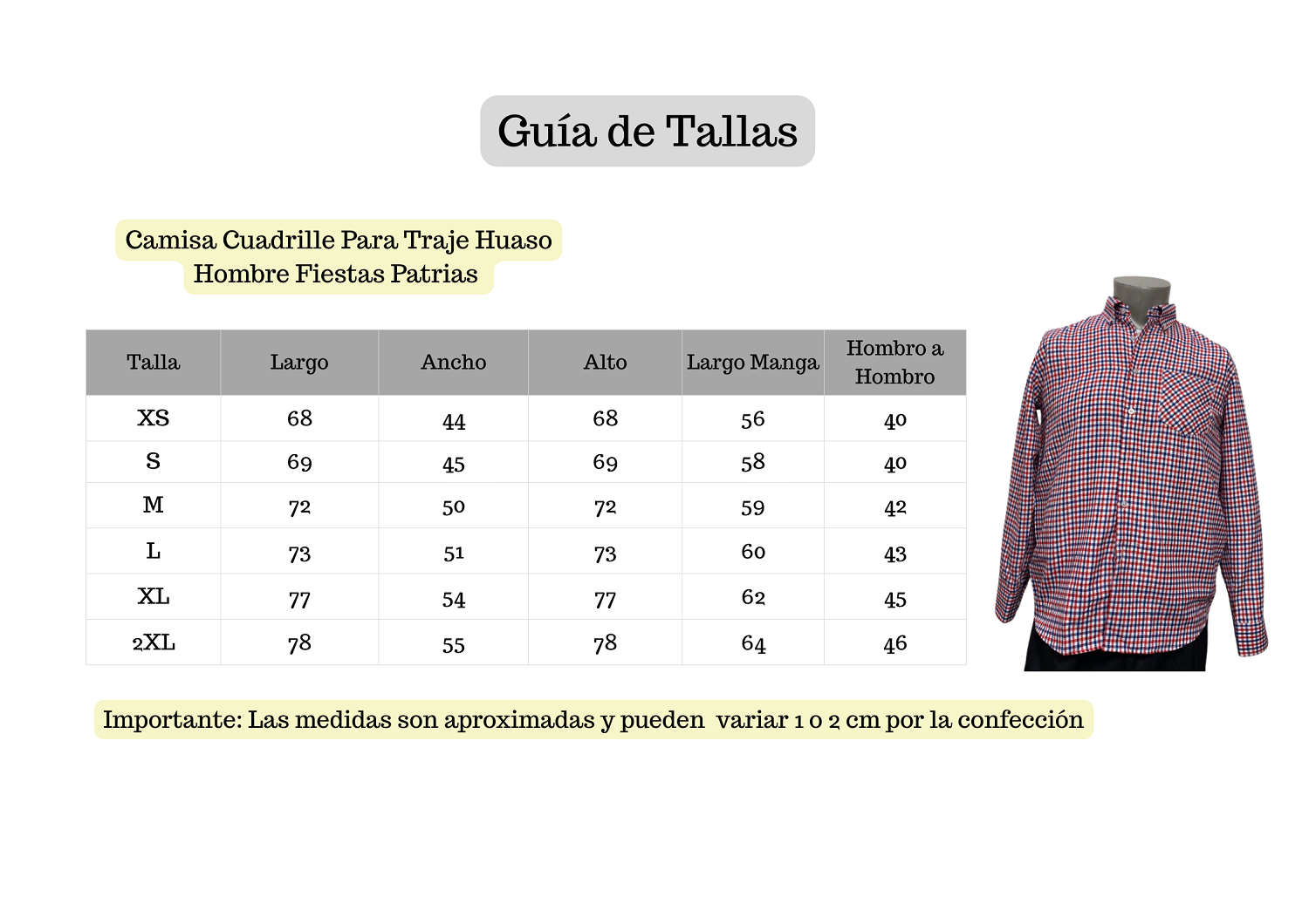 CAMISA CUADRILLE TRAJE HUASO HOMBRE FIESTAS PATRIAS TRICOLOR - 5