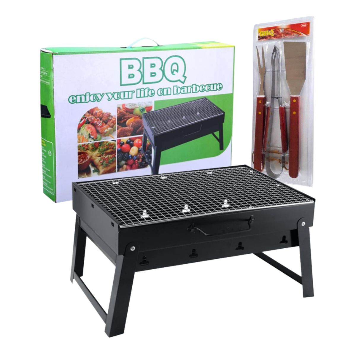 PARRILLA BARBACOA PORTATIL CAMPING + SET DE REGALO - 1