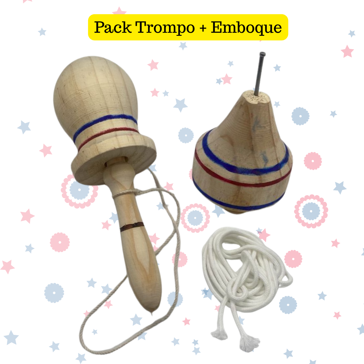 PACK TROMPO MAS EMBOQUE DE MADERA JUEGO TRADICIONAL CHILE - 1
