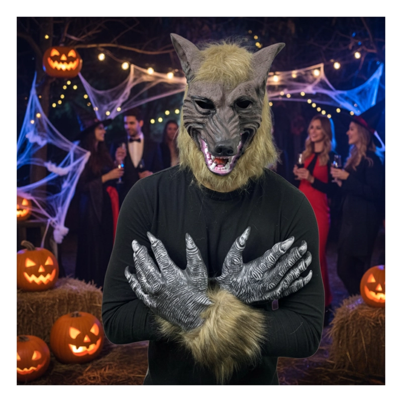 Guantes De Hombre Lobo Con Garras Y Pelo Realista – Accesorio De Vinilo Para Disfraces De Halloween, Cosplay Y Fiestas De Terror, Talla única De 30 X 13 Cm