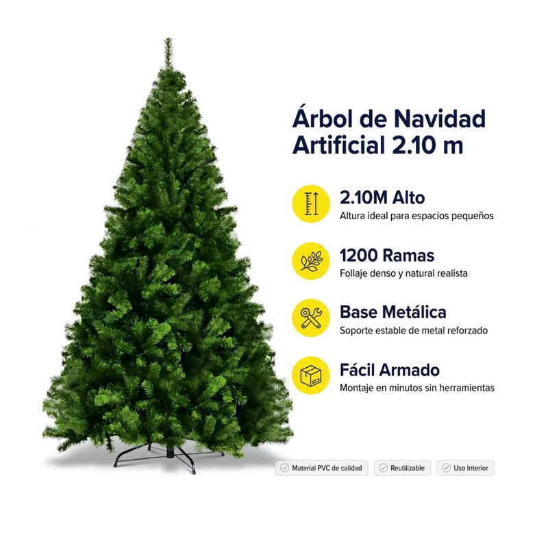 ARBOL DE NAVIDAD PREMIUM FRONDOSO 210 CM PINO DE NAVIDAD COLOR VERDE CLASICO - 9