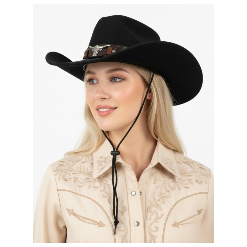 SOMBRERO VAQUERO ESTILO WESTERN COWBOY UNISEX ADULTO NEGRO TALLA UNICA - 1