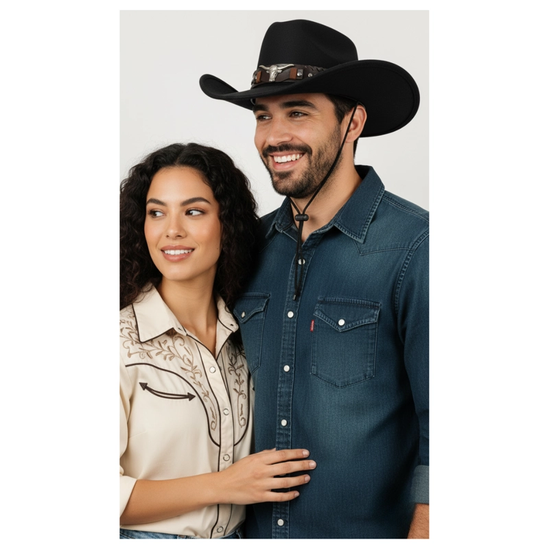 SOMBRERO VAQUERO ESTILO WESTERN COWBOY UNISEX ADULTO NEGRO TALLA UNICA - 5