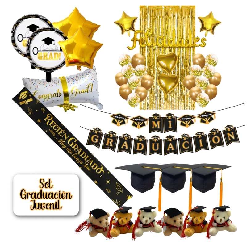SET GRADUACION JUVENIL GLOBOS BIRRETES CELEBRACION - 1