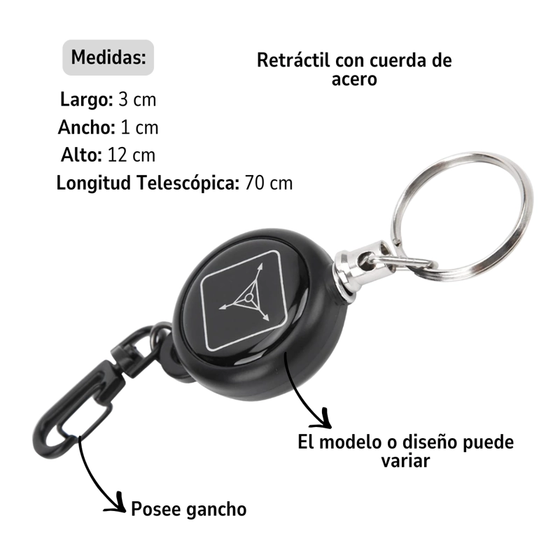 LLAVERO RETRACTIL CUERDA DE ALAMBRE DE ACERO DISEÑOS VARIOS - 5