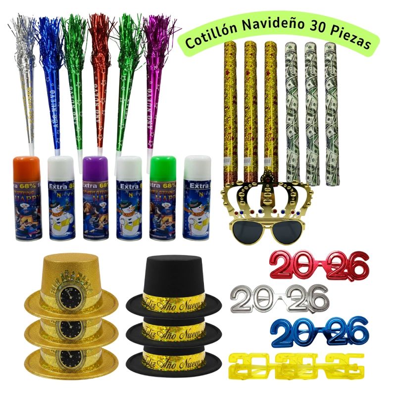 SET COTILLON AÑO NUEVO PREMIUM 30 PIEZAS - 1