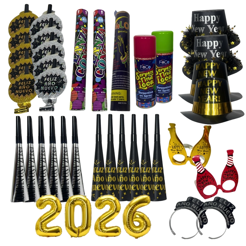 KIT PREMIUM COTILLON AÑO NUEVO CON GLOBOS 36 PIEZAS - 1