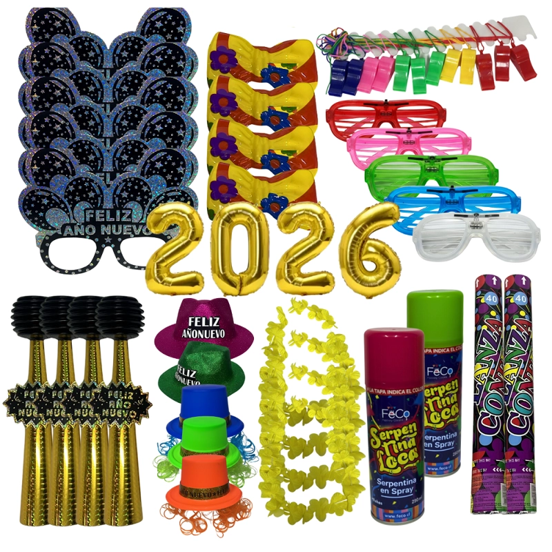 KIT PREMIUM COTILLON AÑO NUEVO CON GLOBOS 38 PIEZAS - 1