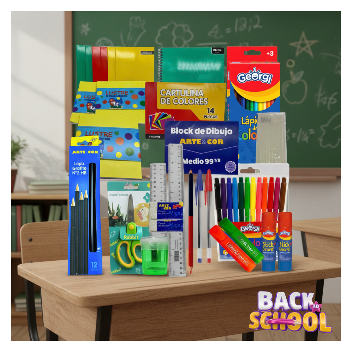 PACK 75 UTILES ESCOLARES LISTA ESCOLAR COMBO BASICO ESCUELA - 1
