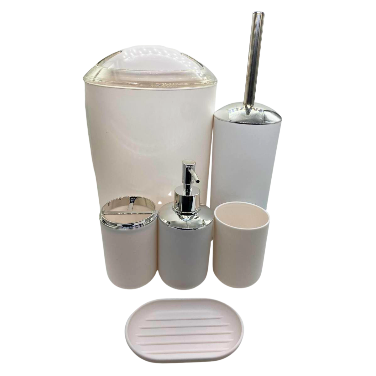 JUEGO ACCESORIOS SET DE BAÑO 6 PIEZAS CEPILLO WC BLANCO + CORTINA DE OBSEQUIO - 4