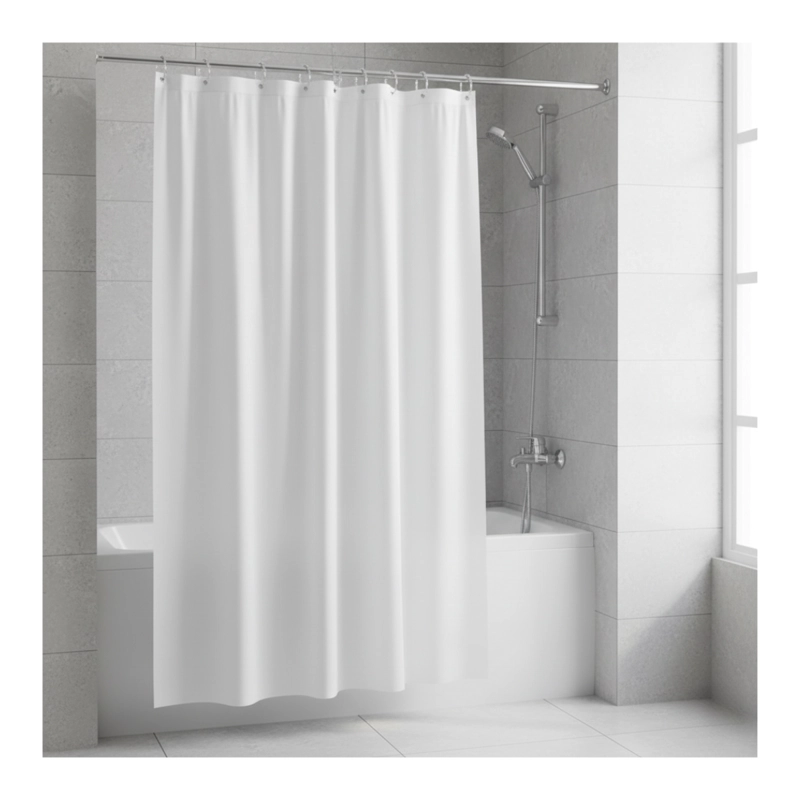 CORTINA DE BAÑO IMPERMEABLE 180X180CM CON 12 ARGOLLAS DE PLASTICO - COLOR BLANCO - 5