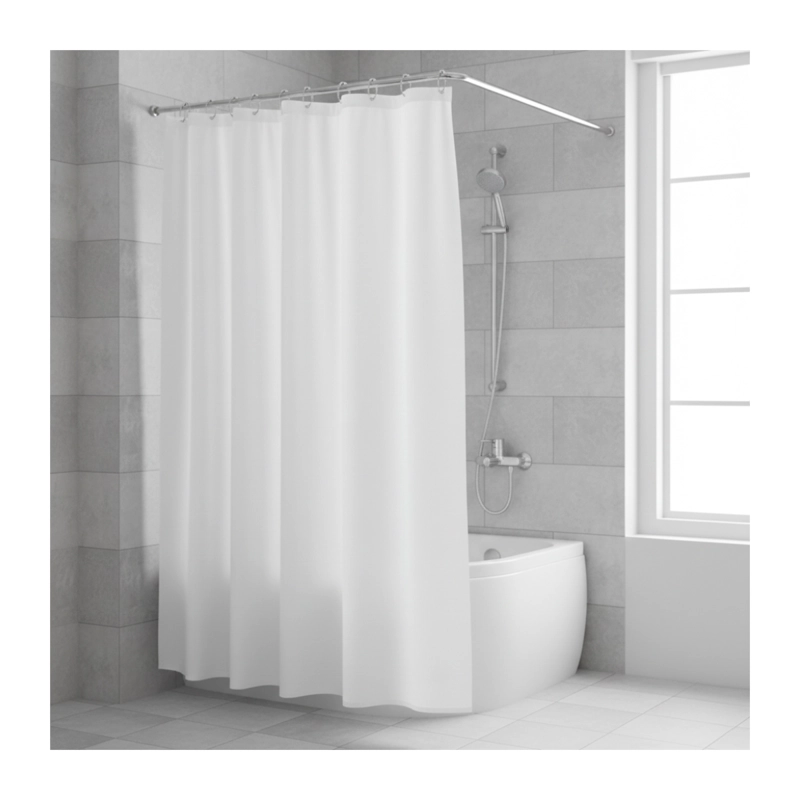 CORTINA DE BAÑO IMPERMEABLE 180X180CM CON 12 ARGOLLAS DE PLASTICO - COLOR BLANCO - 6