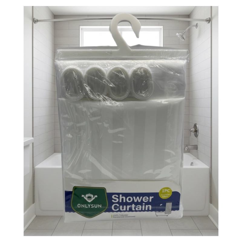 CORTINA DE DUCHA BLANCA 100% POLIE STER CON TRATAMIENTO IMPERMEABLE - INCLUYE GANCHOS - 1
