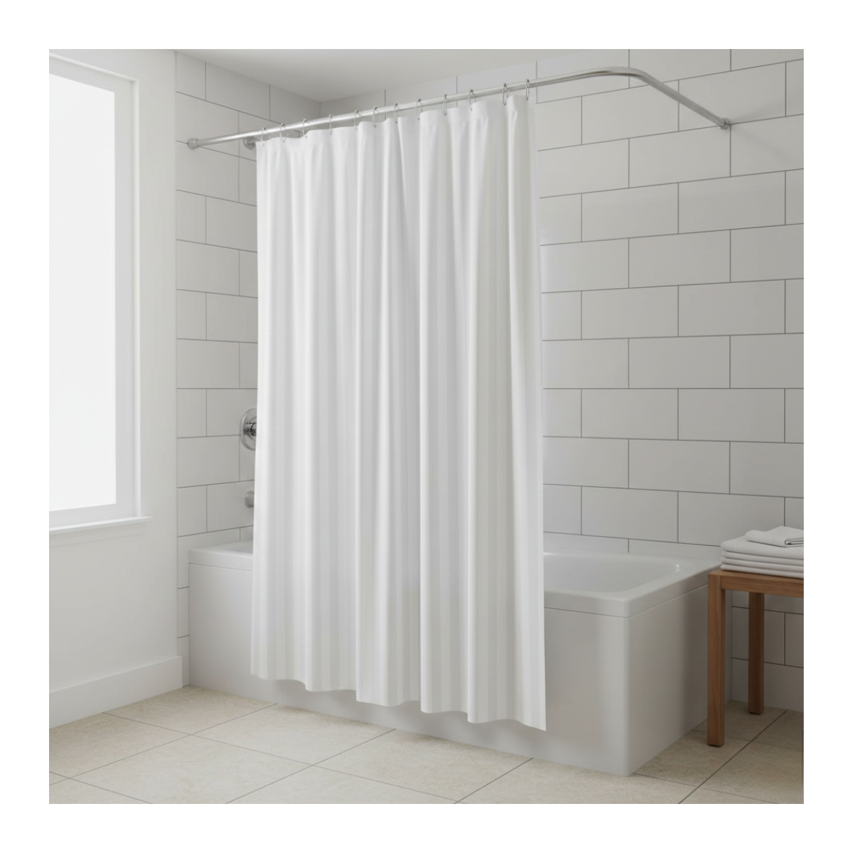CORTINA DE DUCHA BLANCA 100% POLIE STER CON TRATAMIENTO IMPERMEABLE - INCLUYE GANCHOS - 5