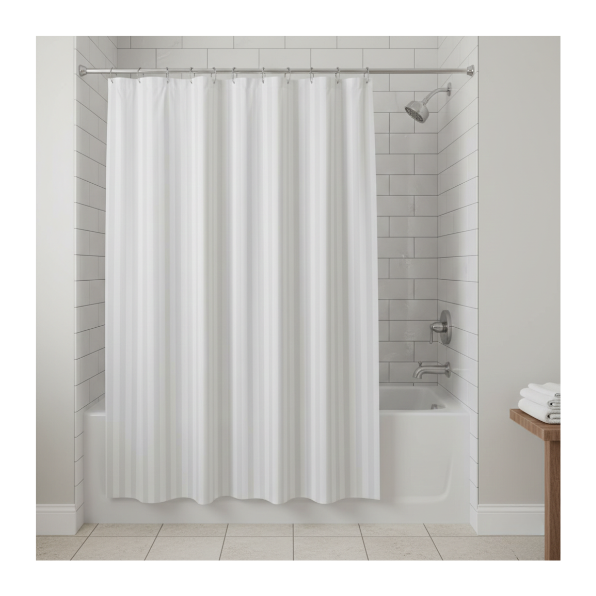 CORTINA DE DUCHA BLANCA 100% POLIE STER CON TRATAMIENTO IMPERMEABLE - INCLUYE GANCHOS - 6