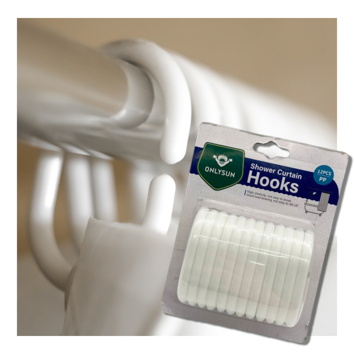 SET DE 12 GANCHOS PARA CORTINA DE BAÑO BLANCO - 1