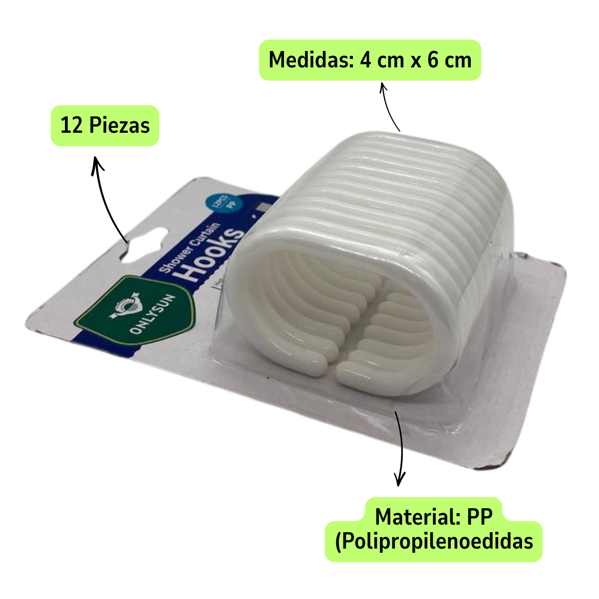 SET DE 12 GANCHOS PARA CORTINA DE BAÑO BLANCO - 4