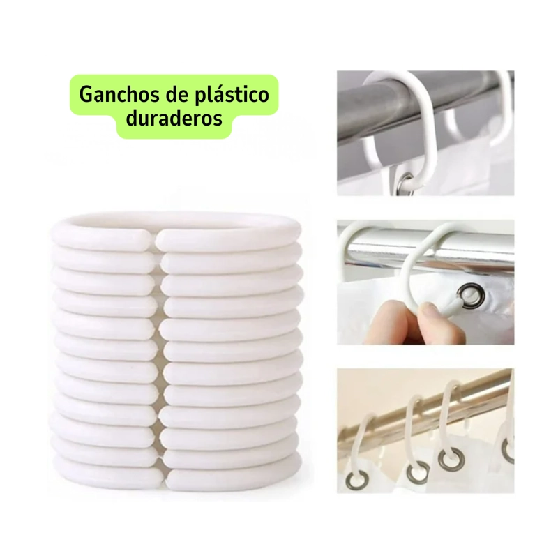 SET DE 12 GANCHOS PARA CORTINA DE BAÑO BLANCO - 5