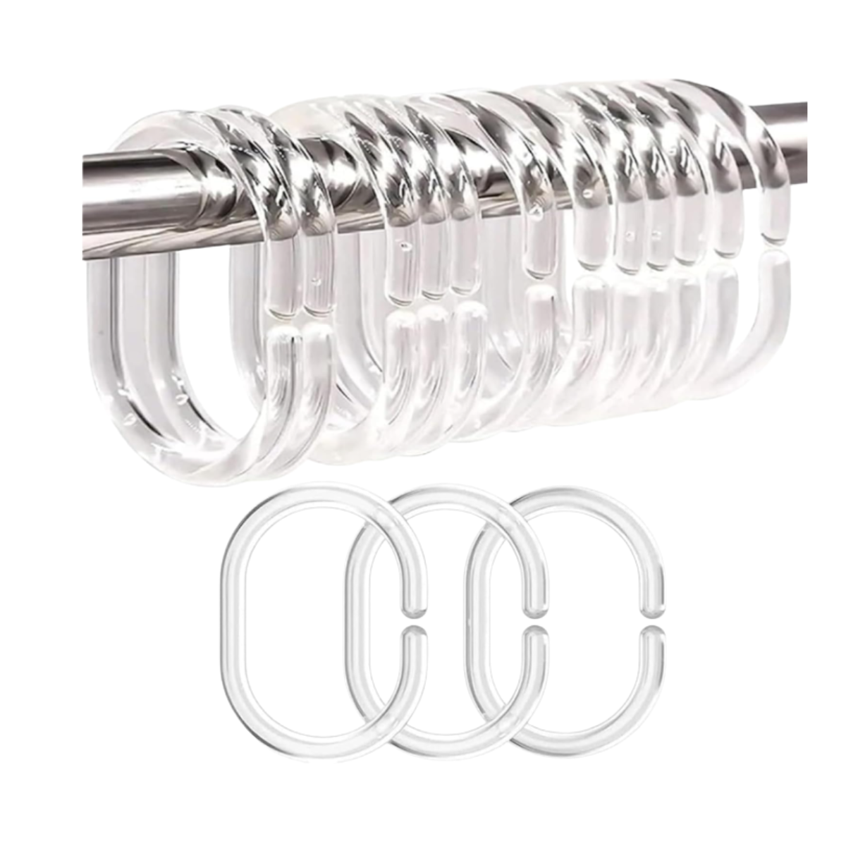 SET DE 12 GANCHOS PARA CORTINA DE BAÑO TRANSPARENTE - 1