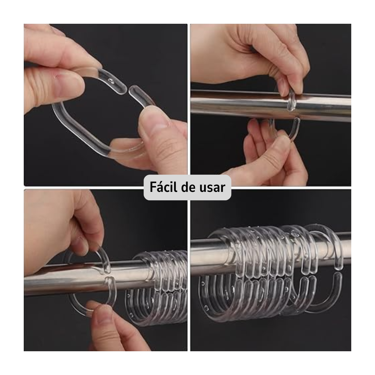SET DE 12 GANCHOS PARA CORTINA DE BAÑO TRANSPARENTE - 5