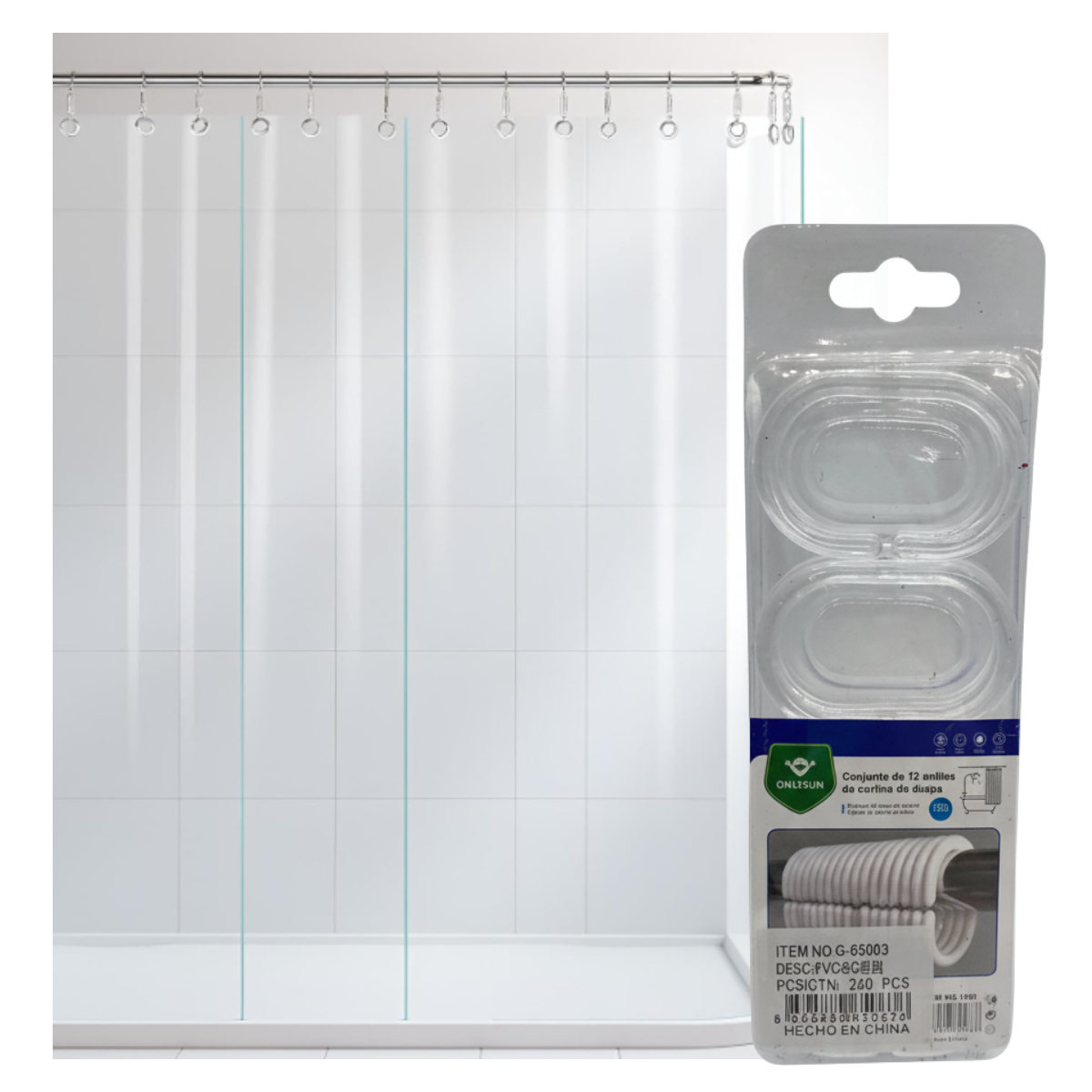SET DE 12 GANCHOS PARA CORTINA DE BAÑO TRANSPARENTE - 6