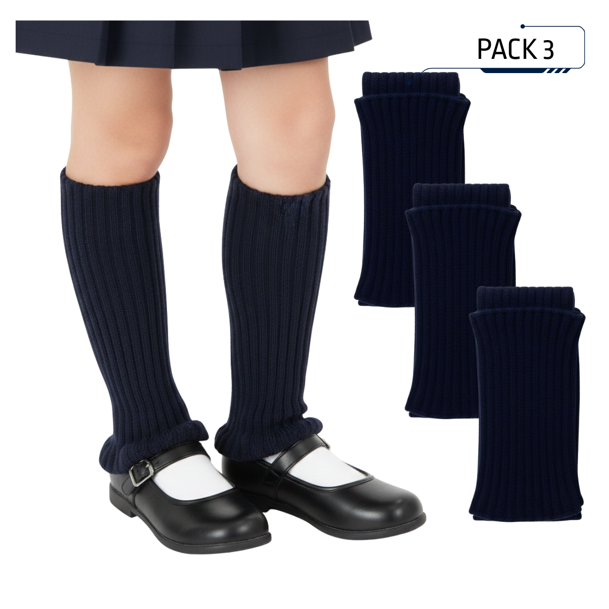 PACK 3 POLAINAS DE LANA PARA NIÑAS - AZUL CLASICO - TALLE UNICO - 1