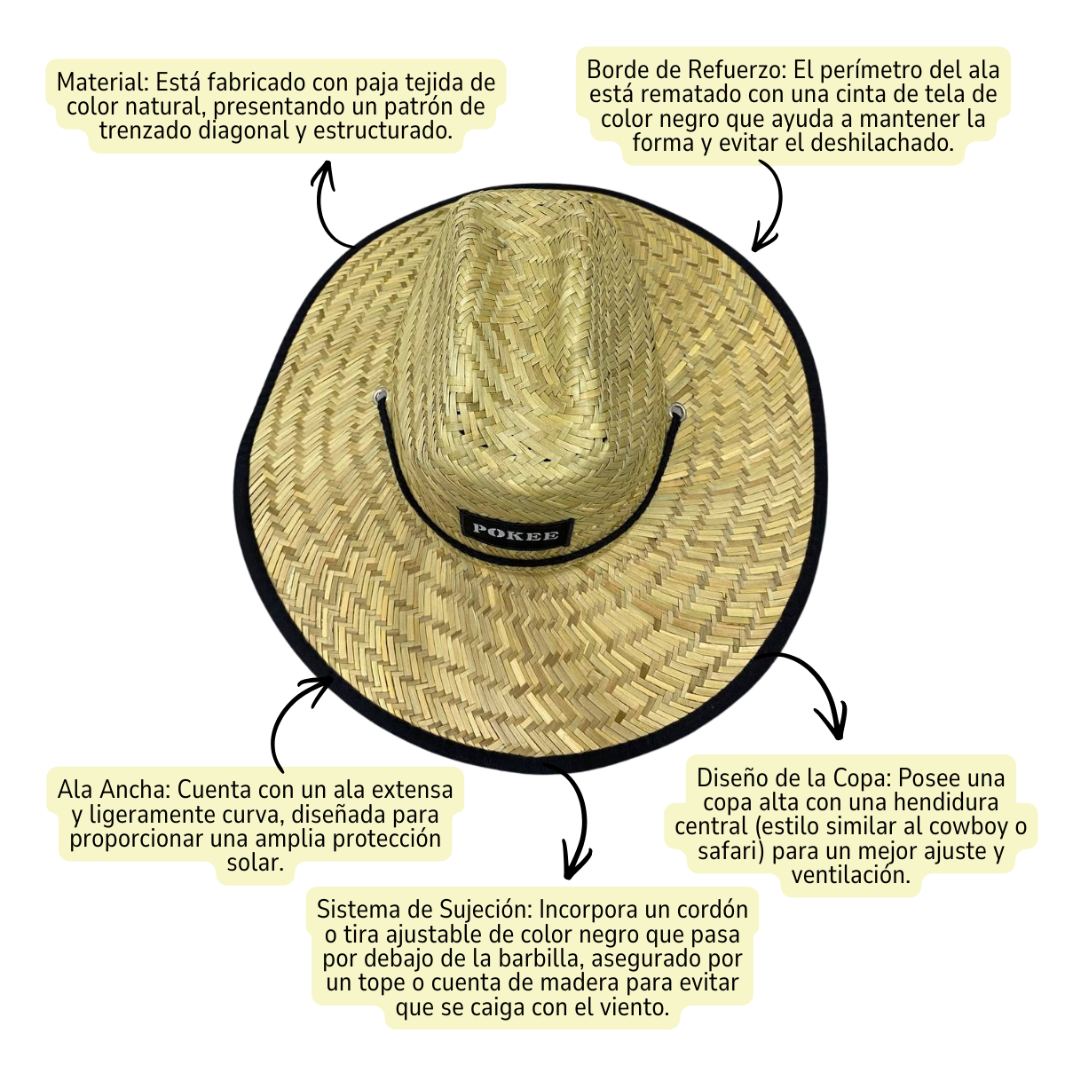 SOMBRERO DE PAJA PARA EL SOL PLAYA SOMBRERO DE VERANO TALLA UNICA - 5