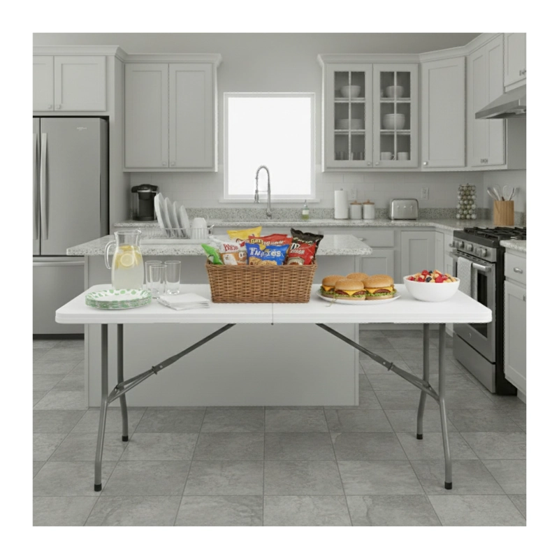 MESA PLEGABLE 1.8 MTS TIPO MALETA PORTATIL CAMPING JARDIN BLANCO - 2