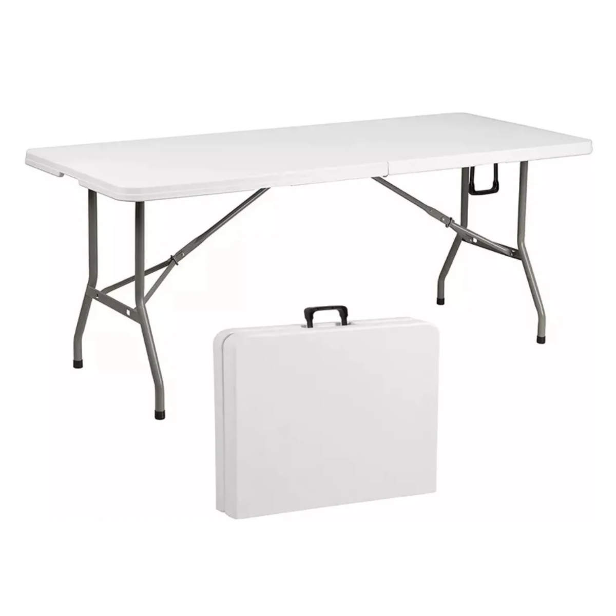 MESA PLEGABLE 1.8 MTS TIPO MALETA PORTATIL CAMPING JARDIN BLANCO - 3