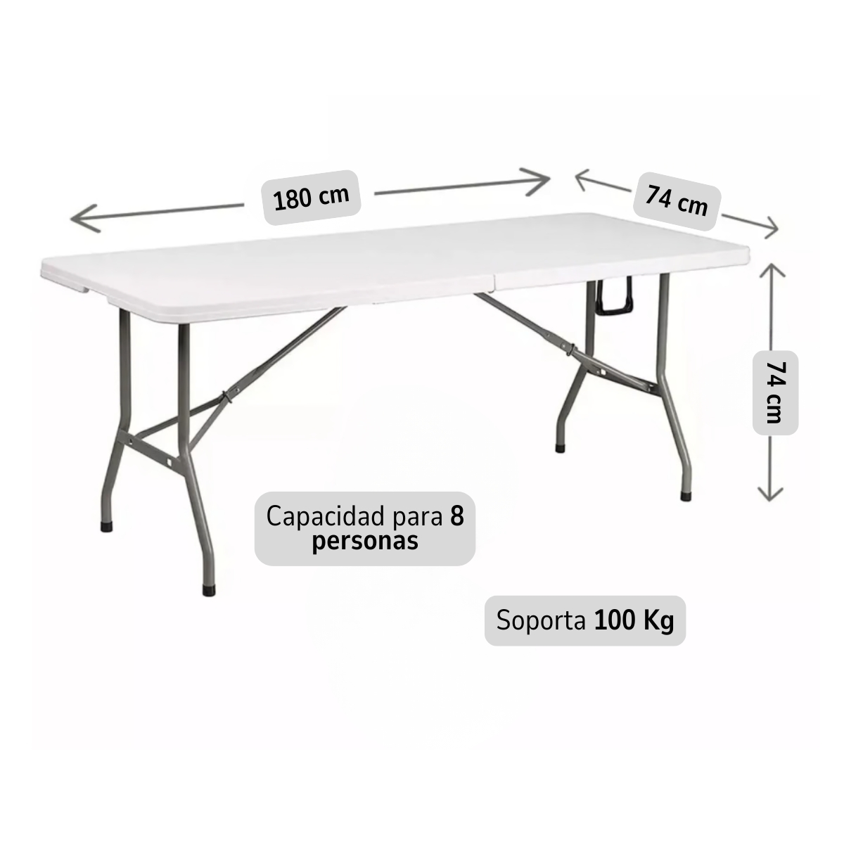 MESA PLEGABLE 1.8 MTS TIPO MALETA PORTATIL CAMPING JARDIN BLANCO - 8