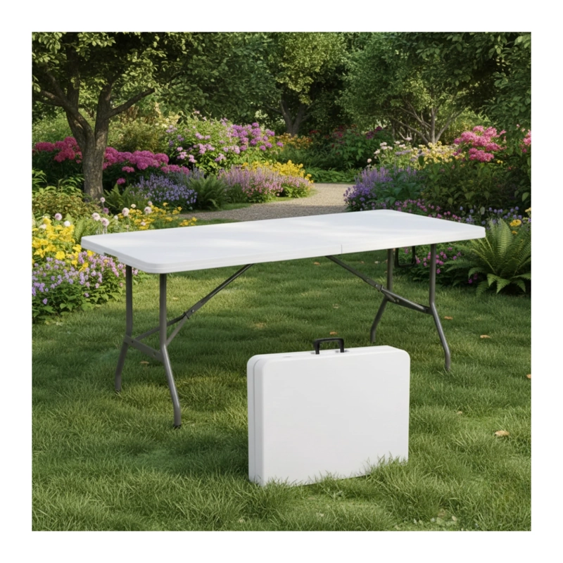 MESA PLEGABLE 1.8 MTS TIPO MALETA PORTATIL CAMPING JARDIN BLANCO - 9