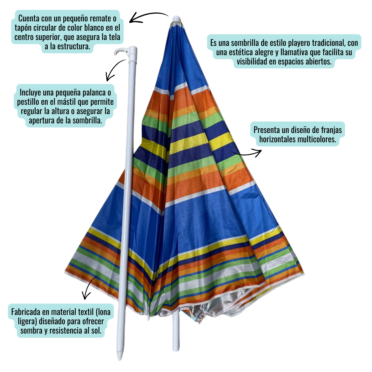 QUITASOL PARAGUAS PLAYA PROTECCION UV SOMBRILLA VERANO 150CM MIX COLORES - 5