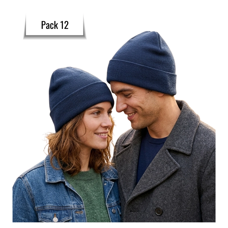 PACK 12 GORROS DE LANA INVIERNO HOMBRE MUJER CON INTERIOR POLAR - 1