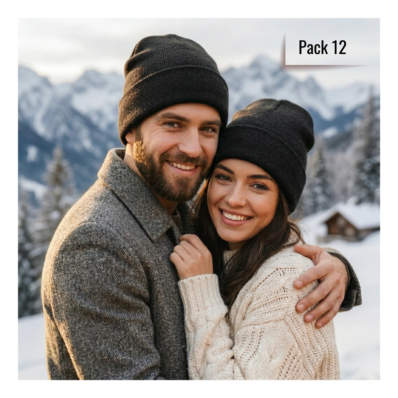 PACK 12 GORROS DE LANA CON DOBLEZ ADULTO - 1