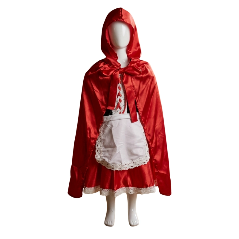 TRAJE DE CAPERUCITA ROJA CON ENCAJE Y CAPA ROJA BRILLANTE - 2