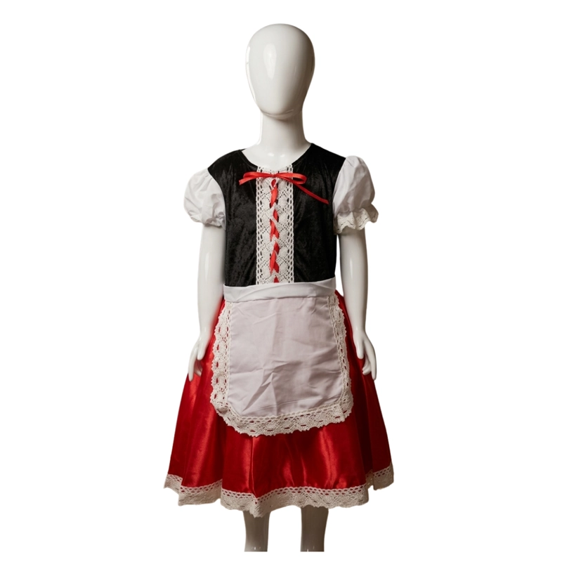 TRAJE DE CAPERUCITA ROJA CON ENCAJE Y CAPA ROJA BRILLANTE - 3