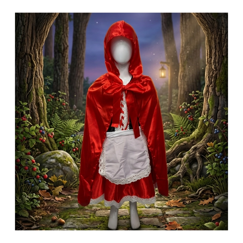 TRAJE DE CAPERUCITA ROJA CON ENCAJE Y CAPA ROJA BRILLANTE - 7