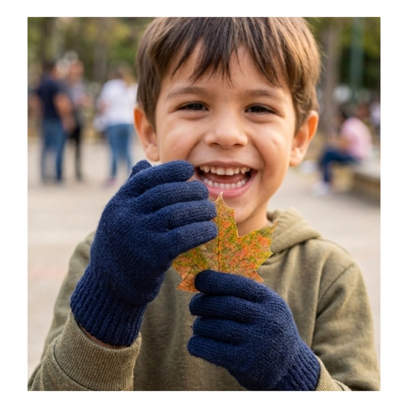 GUANTES DE LANA TE RMICOS PARA NIÑOS - INVIERNO SUAVE COLOR AZUL MARINO - 1