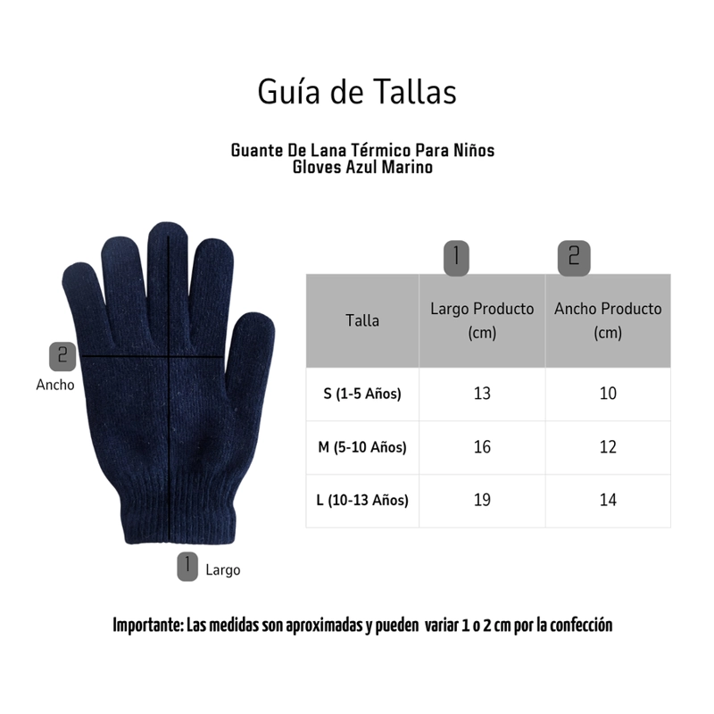 GUANTES DE LANA TE RMICOS PARA NIÑOS - INVIERNO SUAVE COLOR AZUL MARINO - 5