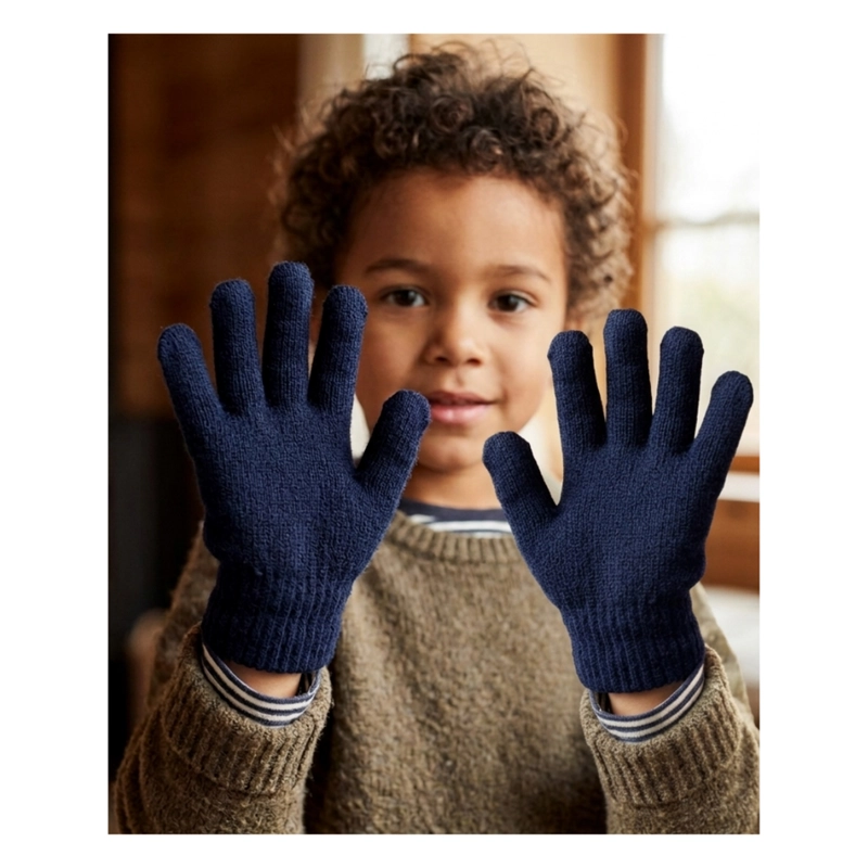 GUANTES DE LANA TE RMICOS PARA NIÑOS - INVIERNO SUAVE COLOR AZUL MARINO - 7