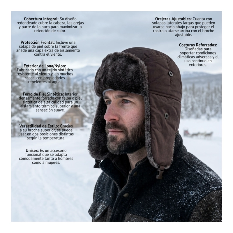 GORRO RUSO UNISEX DE LONA PARKA CALIDO TERMICO - 5