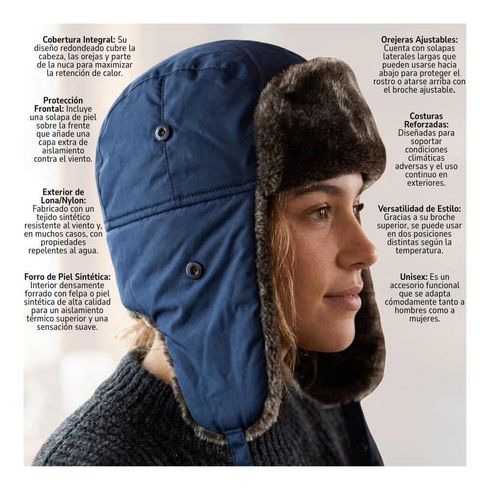 GORRO RUSO UNISEX DE LONA PARKA CALIDO TERMICO - 5