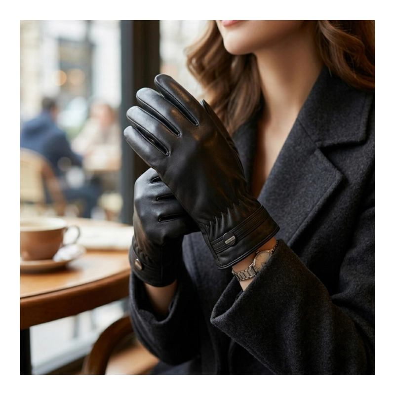GUANTES DE INVIERNO PARA MUJER EN CUERO SINTE TICO MATE CON FORRO TE RMICO Y AJUSTE ELASTICO - 1