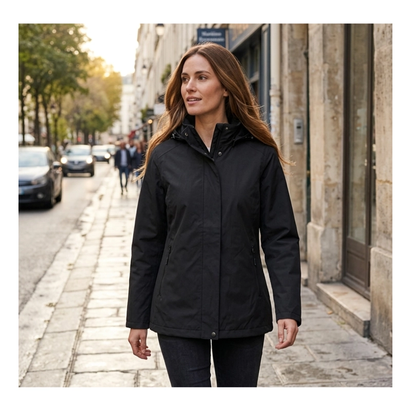 CHAQUETA CORTAVIENTO MUJER CON CAPUCHA AJUSTABLE Y CUELLO ALTO - 1