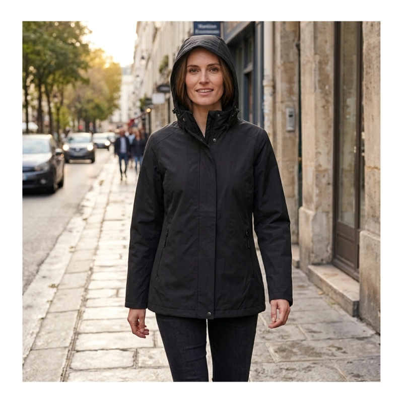 CHAQUETA CORTAVIENTO MUJER CON CAPUCHA AJUSTABLE Y CUELLO ALTO - 8