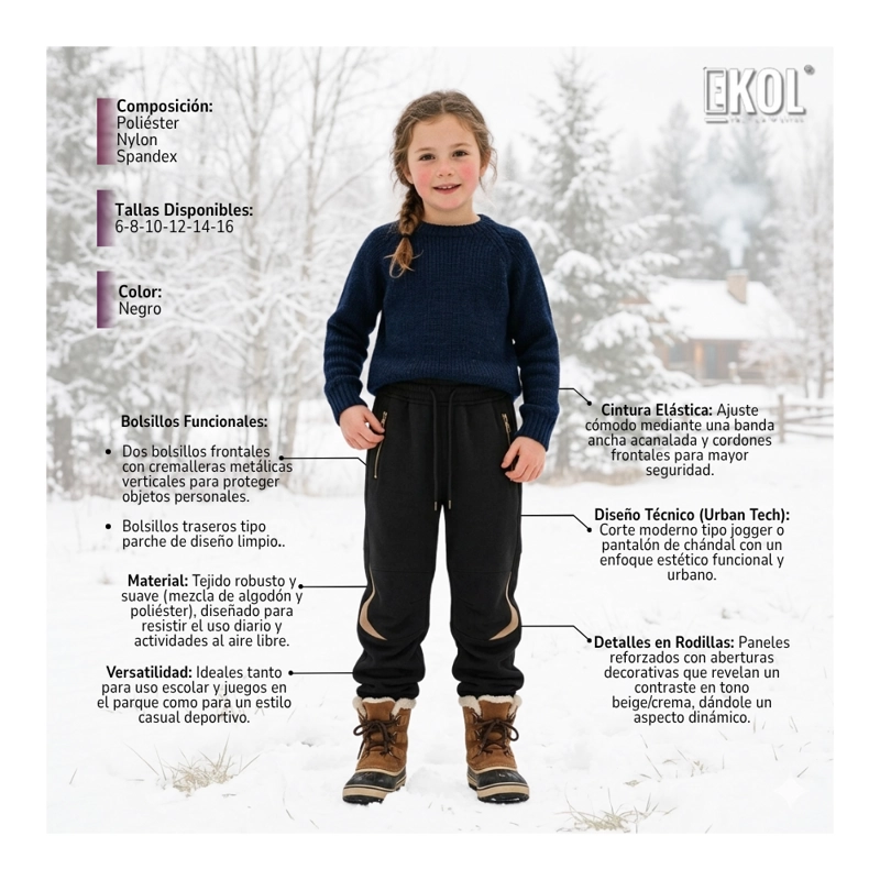 PANTALON SOFTSHELL JOGGER NIÑA URBAN TECH - REFORZADO CON BOLSILLOS - 5