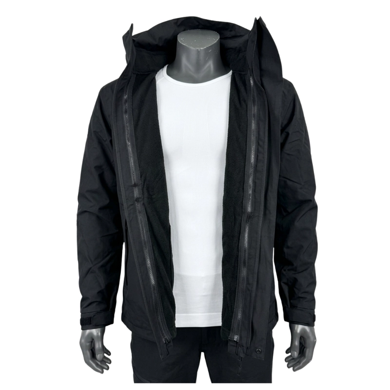CHAQUETA DOBLE CORTAVIENTO CON FORRO POLAR NEGRA TÉRMICA - 3